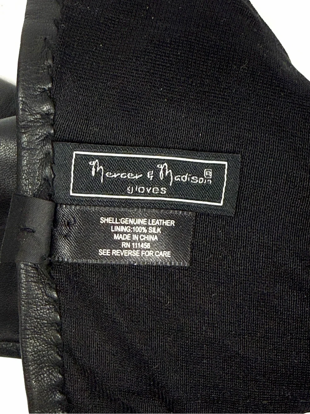 Mercer & Madison Black Leather Gloves Silk Lined XL 12” Long Brass Stud Accent